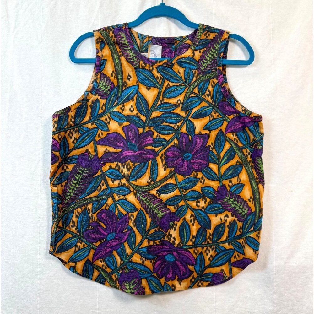 VTG Jacqueline Ferrar Sleeveless Blouse Womens Sz M Multi Floral 90s Cotton Top